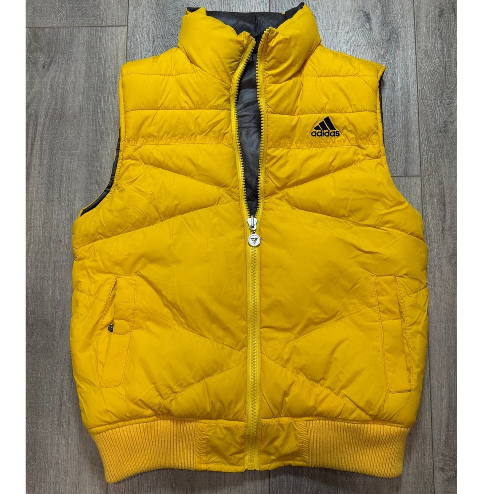 Vintage 90s Adidas Reversible Puffer Vest Mens Large Yellow Grey Full Zip